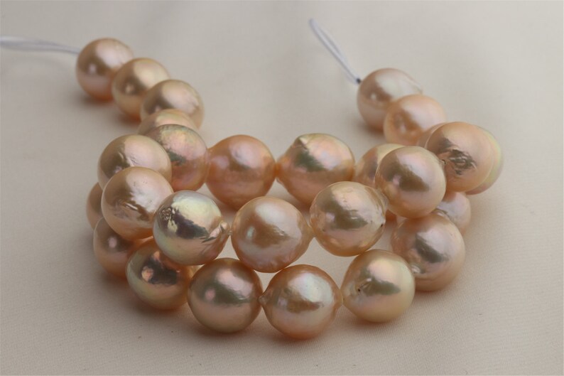 BMCP211 Big Natural Golden Peach Freshwater Cultured Pearl Strand