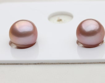 Natural Metallic Purple Color Near Round Edison Pearl Pair For Earrings Design,FGU020