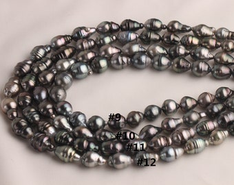 Collana Artigianale In Pelle Con Perla Nera Tahitiana 10x12mm – 3 Giri, Lunghezza 18-20"