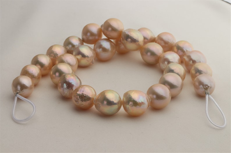 BMCP211 Big Natural Golden Peach Freshwater Cultured Pearl Strand