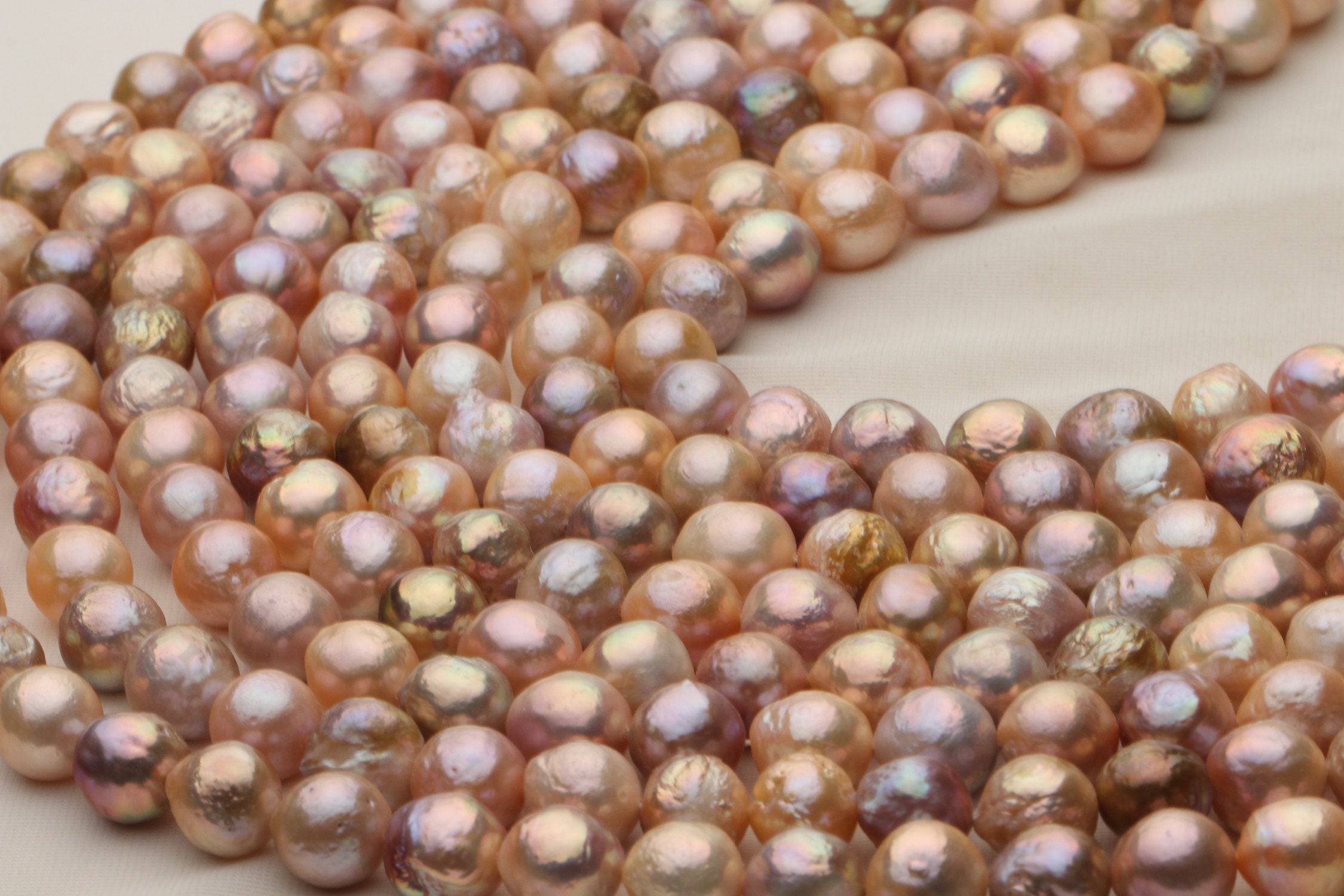 Natürliche Metallische Multi-Color Ripple Pearl Strand, natürliche gemischte Farbe Edison Perle Halskette Strang, Perle Halskette Strang, barocke Perlen