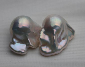 Large Natural Metallic White Fireball/Flameball Pearl Pair,AMZ001