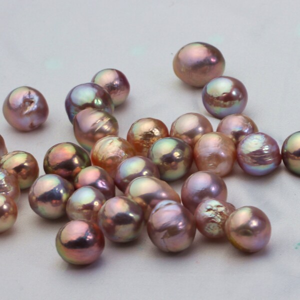 30pcs 11-15mm Large Metallic Pearl, Multicolor Nuclear Loose Pearl Beads for Necklace,Metallic Nucleated Lake Kasumi Pearl