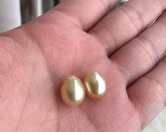 10-11mm Natural Gold Baroque Pearl Pair, Natural South Sea Pearl Pair para diseño de pendientes, SEGP001