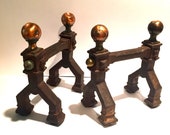 Pair or gothic art deco cast iron fireplace tool stands