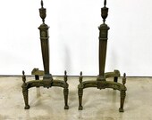Pair of large antique brass Federal style andirons