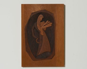 Vintage modernist wood carving art pieces by Barnet Levy, 4 available
