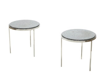 Pair of stainless steel and granite side tables