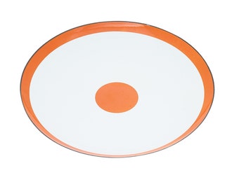 Large white with orange rim and dot enamel platter