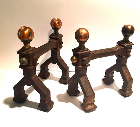 Pair Or Gothic Art Deco Cast Iron Fireplace Tool Stands Etsy