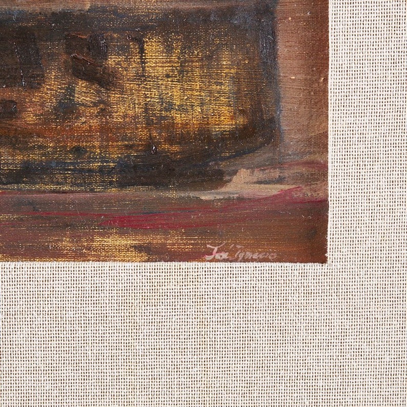 Abstract oil on canvas in wood and linen frame image 4