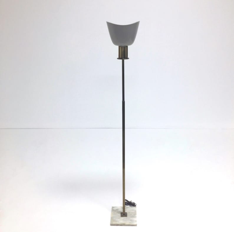 Vintage Brass And Marble Floor Lamp With Metal Perforated Shade