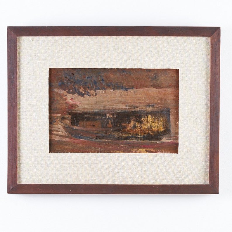 Abstract oil on canvas in wood and linen frame image 1
