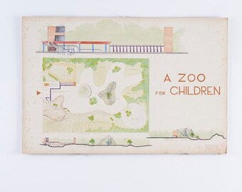 Mid century modern design architectural drawing on mat board from Rice University circa 1950