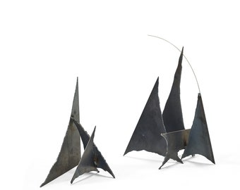 Pair of modernist abstract welded geometric sculptures
