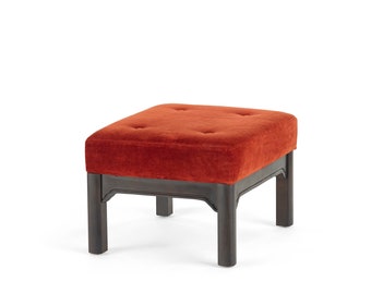 Vintage upholstered stool or ottoman with black Asian modern inspired base by Bernhardt