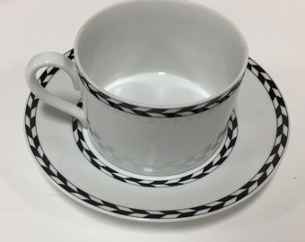 Set of five postmodern coffee cups and saucers by Swid Powell