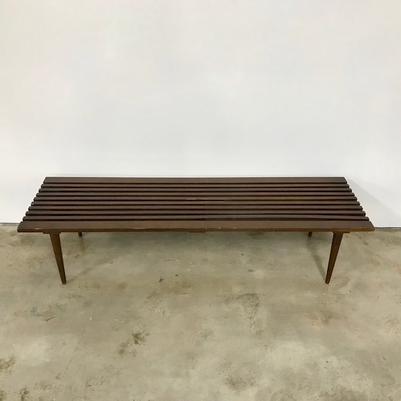 Vintage Danish Modern Wood Slat Bench Or Coffee Table Etsy