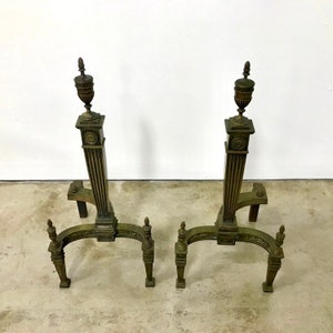 Pair of large antique brass Federal style andirons image 2