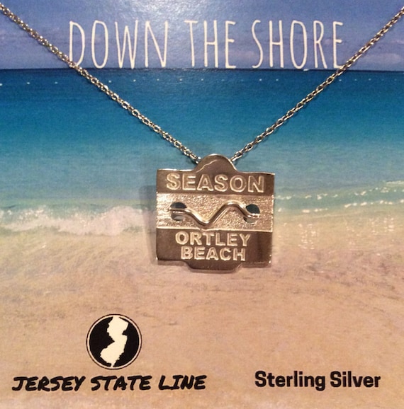Ortley Beach Jersey Shore Sterling Silver Beach Badge Necklace