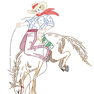 AB7263 Diseños de toallas de té occidentales con diseño de caballo y vaquero, transferencia de bordado vintage, ¡Descarga instantánea en PDF!