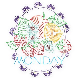 IVAB7169 DOW Fruit Floral Oval Day of the Week Vintage Embroidery Transfer PDF Instant Download!