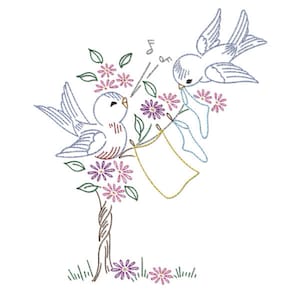 IVAB7241 Cutest Blue Bird Romance Vintage Embroidery Transfer PDF Instant Download!