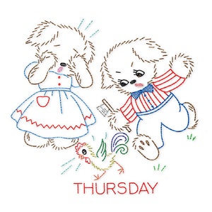 IVLW549 Puppy Sweethearts Day of the Week Vintage Embroidery Transfer PDF Instant Download!