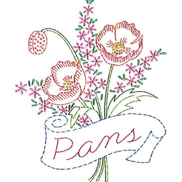 IVAB7257 Classy Bouquet Banner Floral Designs Tea Towels Vintage Embroidery Transfer PDF Instant Download!