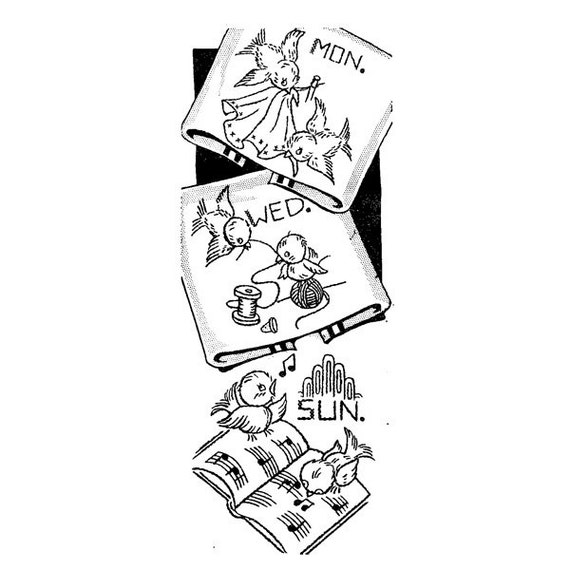 IVAB7280 Singing Bluebirds Day of the Week Vintage Embroidery