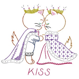 IVCC598 Royal Cat Romance King Vintage Embroidery Transfer PDF Instant Download!