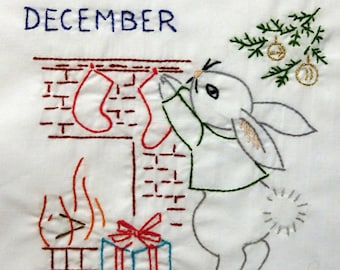 IVKM2498 - Bunny Through the Year 12 Block Quilt Vintage Embroidery Transfer PDF Instant Download!