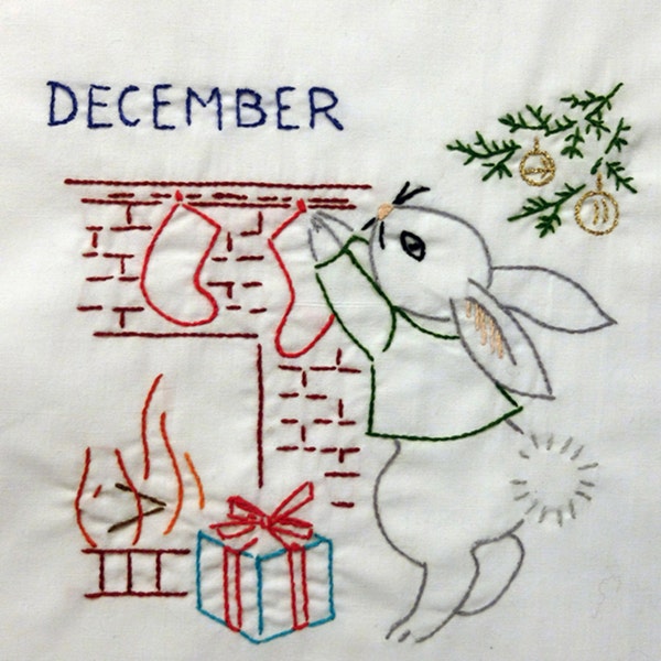 IVKM2498 - Bunny Through the Year 12 Block Quilt Vintage Embroidery Transfer PDF Instant Download!