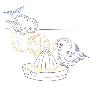 IVAB7017 Lemonade Bluebird Couple Vintage Embroidery Transfer PDF Instant Download!