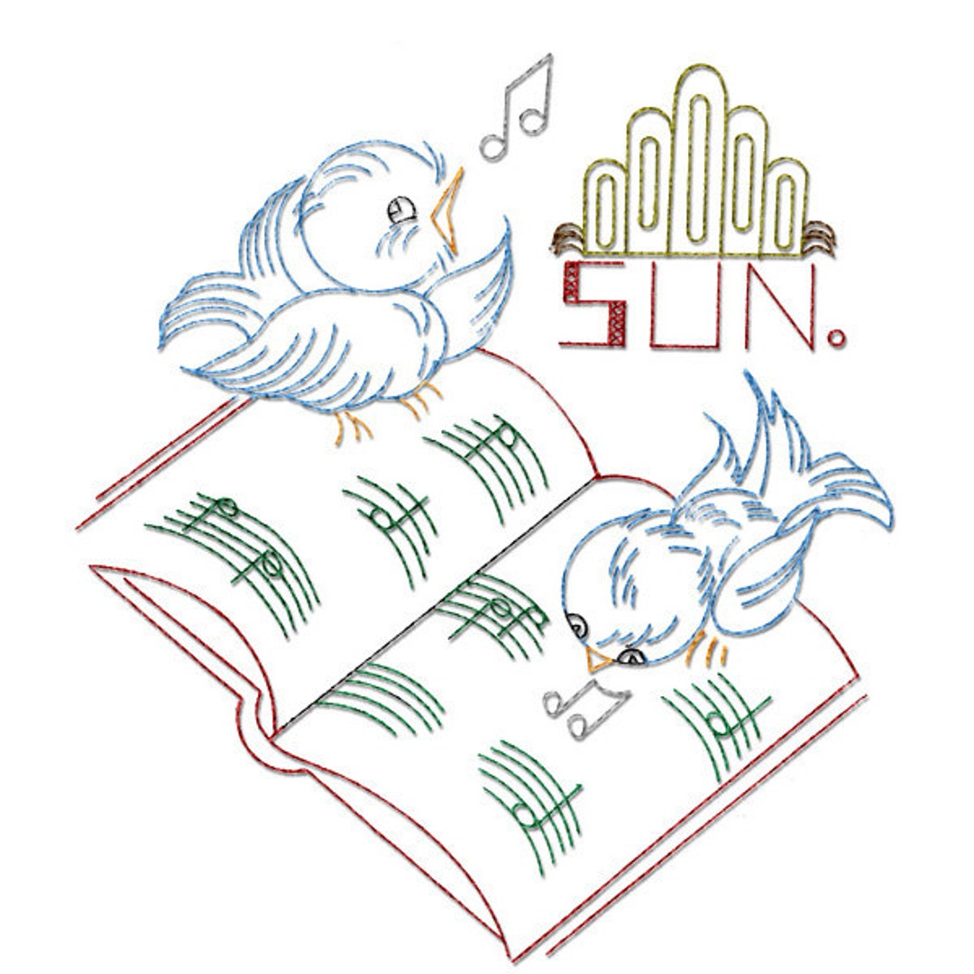 IVAB7280 Singing Bluebirds Day of the Week Vintage Embroidery