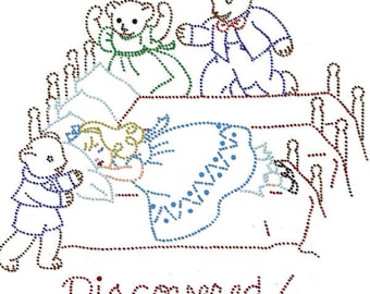 IVKM1004 Goldilocks and the 3 Bears Vintage Embroidery Transfer PDF Instant Download!