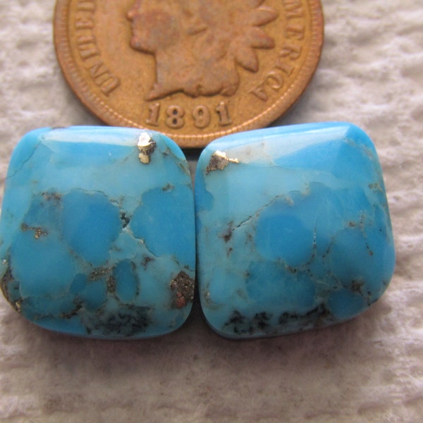 2 Kingman Pyrite Turquoise Cabs 17 carats American Arizona Cabochons Matching Sets