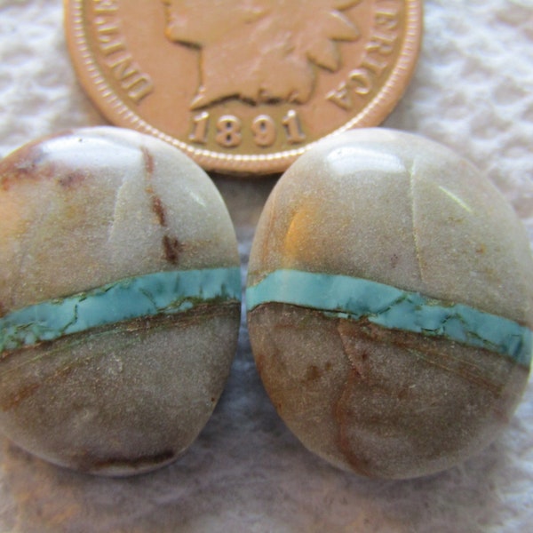 2 Natural Royston Ribbon Boulder Turquoise Cab 23 carat American Nevada Cabochon Matching Set Pair USA