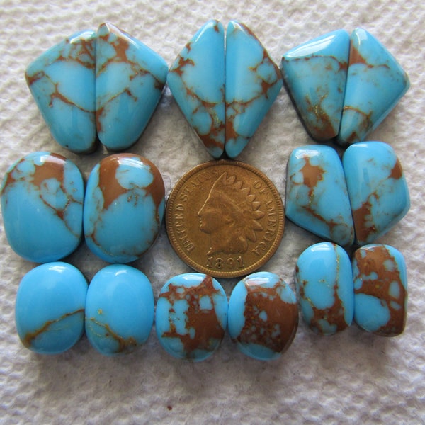 16 Blue Turquoise Cabs 100 carats Cabochons 8 Matching Set