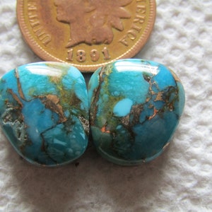 2 Blue Mojave Turquoise Peruvian Pink Opal Cabs 16 carat Gold Bronze Matrix American Arizona Kingman Cabochons Matching Set