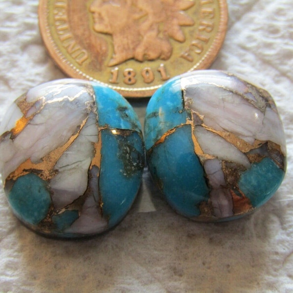 2 Blue Mojave Turquoise Peruvian Pink Opal Cabs 19 carat Gold Bronze Matrix American Arizona Kingman Cabochons Matching Set