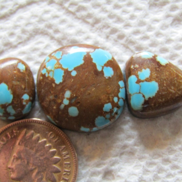3 Number Eight #8 Turquoise Cab 26 carat American Nevada Blue Cabochon High Grade Spiderweb Web USA