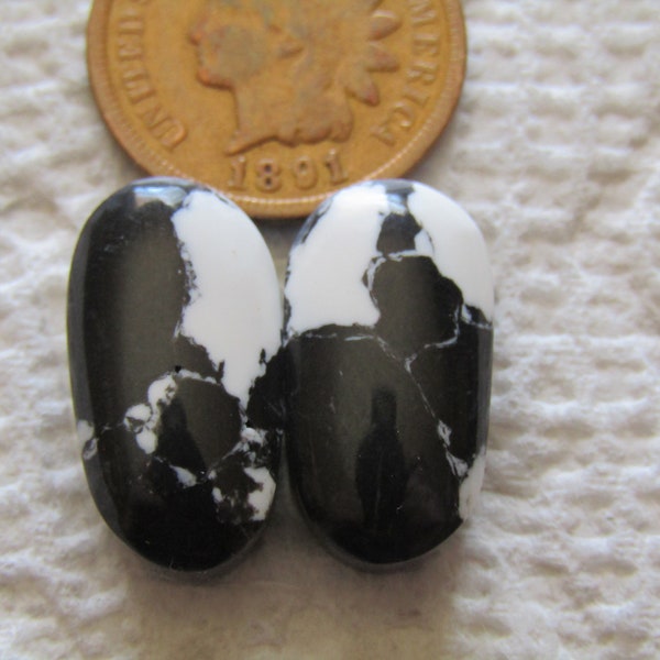 2 White Buffalo Ribbon Boulder Turquoise Cabs 19 carat Cabochons