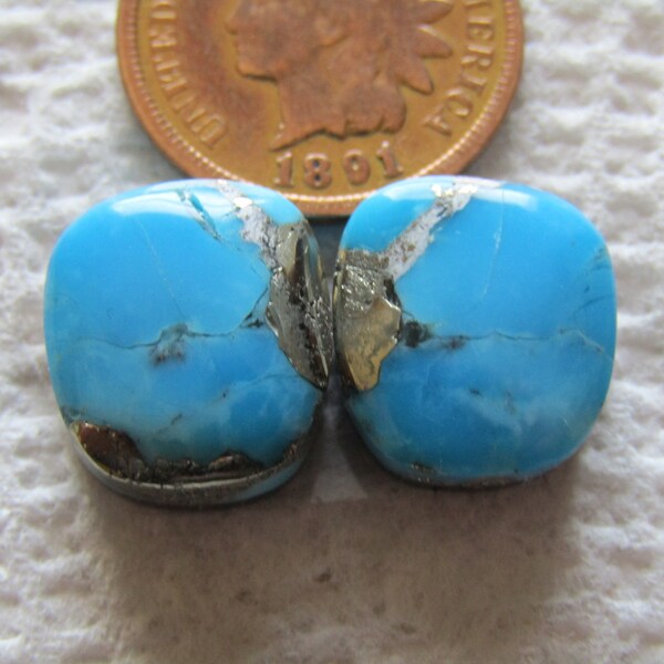 2 Kingman Pyrite Turquoise Cabs 19 carats American Arizona Cabochons Matching Sets