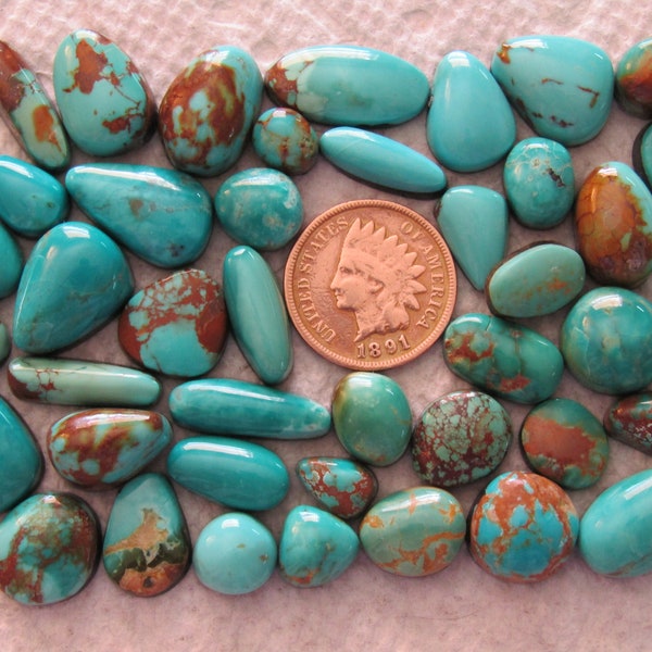 42 Pilot Mountain Turquoise Cabs 200 carat American Nevada Blue Cabochon USA