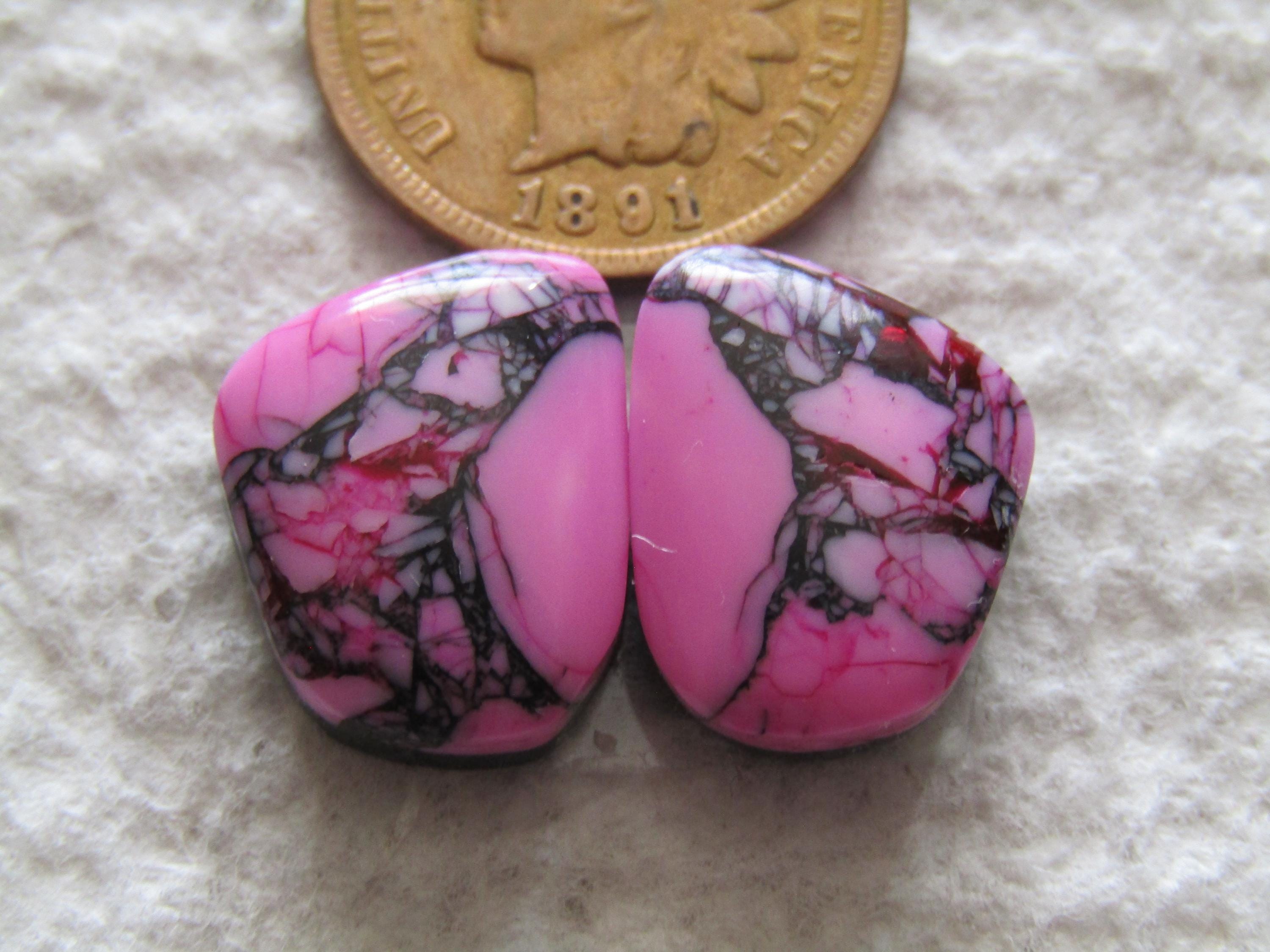 アクセサリー dabudabu1218 2 Cherry Blossom Pink Dahlia Cabs 18 Carats Cabochons Matching Set