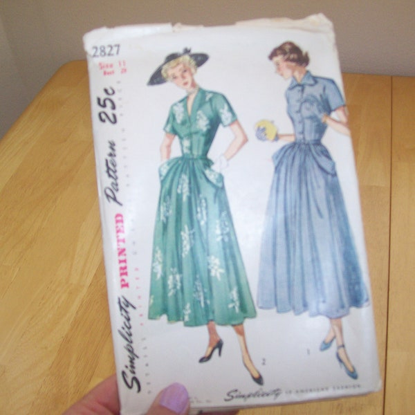 True Vintage 1950's Simplicity Pattern Misses Kimono Fit & Flare Long Dress Size 11 Bust 29 VTG 50's