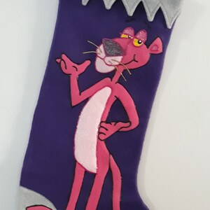 24&quot; Handmade Fleece Christmas Stocking- Inspired Likeness Of That Crafty Pink Panther