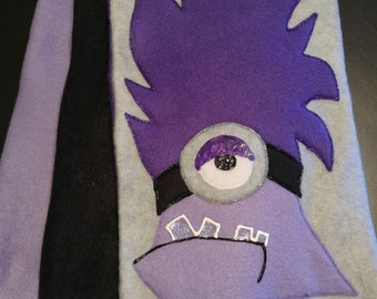 Handmade Three-Toned Double Fleece Purple Minion Scarf with 7" Fringe