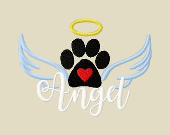 Paw Footprint With Angel Wings, Memory of a Pet - Machine Embroidery Design